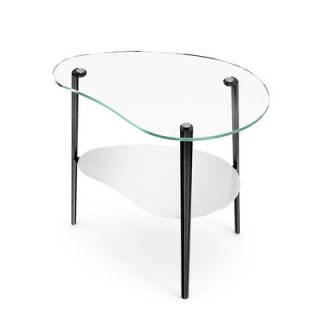 BDI USA Comma End Table 1537 Shelf Glass Finish White, Leg Finish Black