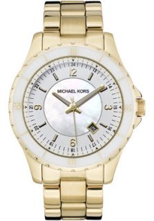 Michael Kors MK5174  Watches,Mens White Mother Of Pearl Dial Yellow Gold Tone, Casual Michael Kors Quartz Watches