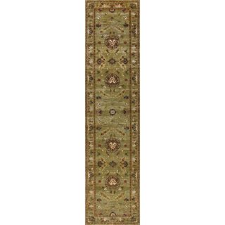 Hand Knotted Ziegler Green Vegetable Dyes Wool Rug 10382 (26 X 12)