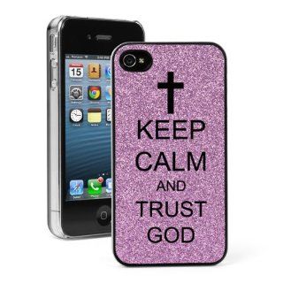 Purple Apple iPhone 4 4S 4G Glitter Bling Hard Case Cover G477 Keep Calm and Trust God Cross Cell Phones & Accessories