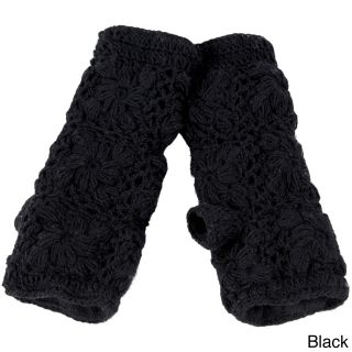 Nirvanna Designs Inc. Womens Flower Crochet Fleece Handwarmers (one Size) Black Size One Size Fits Most