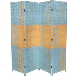 Hand crafted 4 panel Beach Blue/ Natural Paper Straw Weave Screen