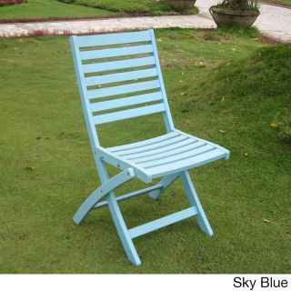 International Caravan Acacia Hardwood Folding Ladder Back Chairs (set Of 2) Blue Size 2 Piece Sets