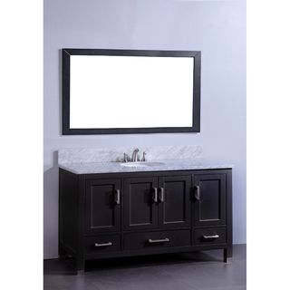 Legion Furniture Marble Top 60 inch Single Sink Espresso Bathroom Vanity With Matching Framed Mirror Blue Size Single Vanities