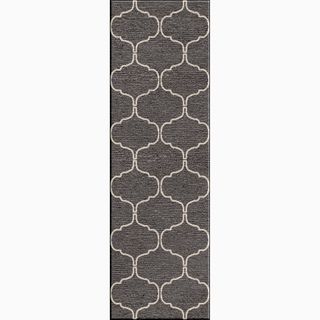 Hand made Moroccan Pattern Gray/ Ivory Wool Rug (2.6x8)