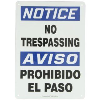 Accuform Signs SBMATR806VA Aluminum Spanish Bilingual Sign, Legend "NOTICE NO TRESPASSING/AVISO PROHIBIDO EL PASO", 14" Length x 10" Width x 0.040" Thickness, Blue/Black on White Industrial Warning Signs Industrial & Scientif