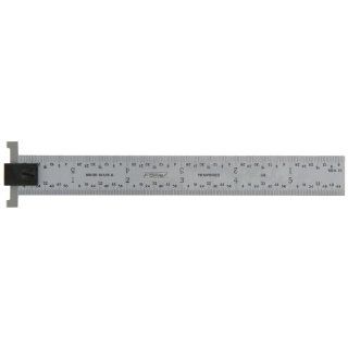 Fowler 52 330 806 Rigid Steel Hook Rule with Satin Chrome Finish, 4R Graduation Interval, 6" L x 0.75" W x 0.04" Thick Construction Rulers