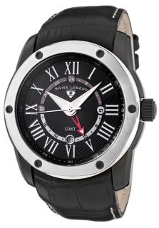 Swiss Legend 10005G BB 01 SB  Watches,Mens Traveler GMT Black Textured Dial Black Leather, Casual Swiss Legend Quartz Watches