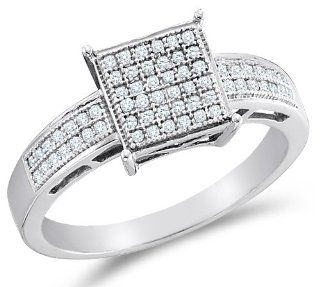 .925 Sterling Silver Plated in White Gold Rhodium Diamond Engagement Ring   Square Princess Shape Center Setting w/ Micro Pave Set Round Diamonds   (.18 cttw) Sonia Jewels Jewelry