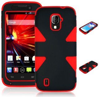 Bastex Heavy Duty Hybrid Case for ZTE Majesty Z796C   Red Silicone / Black Hard Shell Cell Phones & Accessories