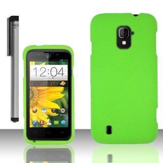 For ZTE Majesty Z796C Neon Green Rubberized Hard Cover Case with Stylus Pen and ApexGears Phone Bag Cell Phones & Accessories