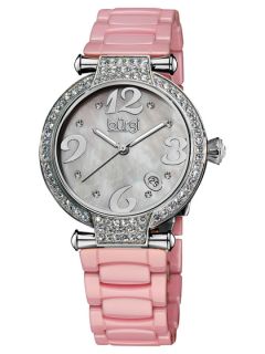 Womens Pink, Mother Of Pearl, & Crystal Watch by Burgi