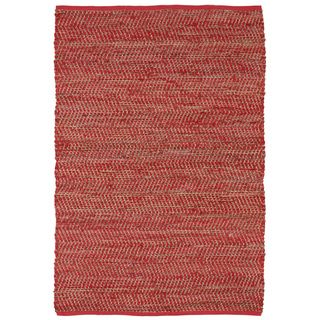 Hand woven Red Jeans Denim/ Hemp Rug (8 X 10)