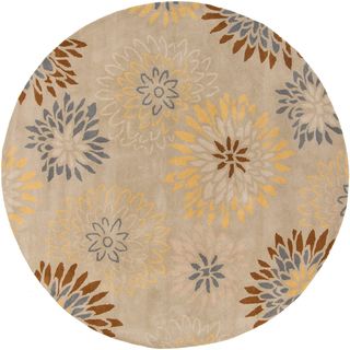 Hand tufted Cahil Transitional Floral Pussywillow Beige Wool Rug (4 Round)