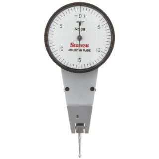 Starrett 811 5PZ Dial Test Indicator without Attachments, Swivel Head, White Dial, 0 15 0 Reading, 0 0.03" Range, 0.0005" Graduation