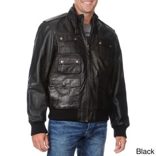 Whet Blu Mens Leather Zip front Jacket With Belted Stand Collar