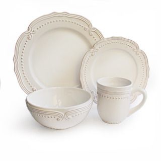 American Atelier Victoria White Dotted 16 piece Stoneware Dinnerware Set