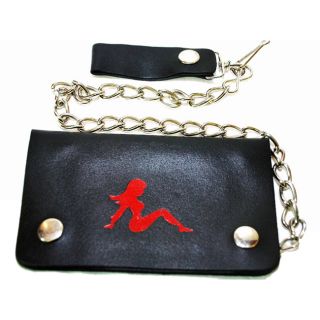 Hollywood Tag Lady In Red Leather Bi fold Chain Wallet