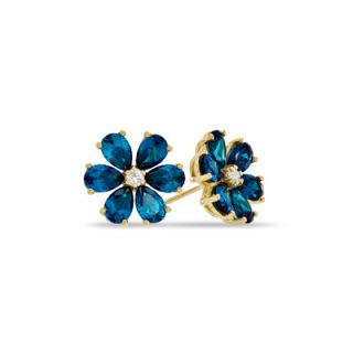 Pear Shaped London Blue Topaz and Lab Created White Sapphire Stud