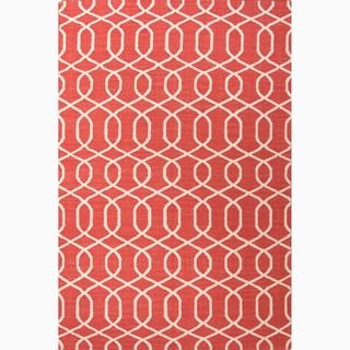 Handmade Geometric pattern Red/ Ivory Wool Accent Rug (2 X 3)