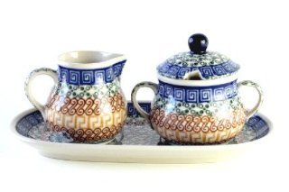 Polish Pottery Athena Small Cream & Sugar Set with Tray Kitchen & Dining