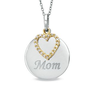 Diamond Accent Mom Heart Tag Pendant in Sterling Silver and 10K Gold
