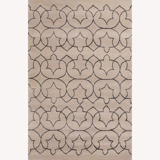 Hand Tufted Abstract Pattern Ivory/grey Wool/art Silk Rug (5x8)