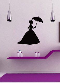 Housewares Wall Vinyl Decal Girl Silhouette with Umbrella Home Art Decor Kids Nursery Removable Stylish Sticker Mural Unique Design for Any Room    