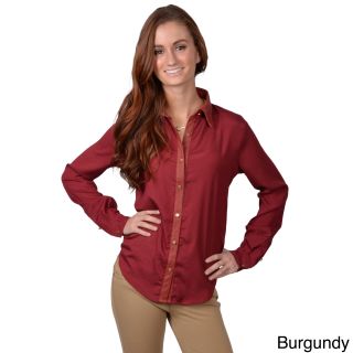Journee Collection Womens Long Sleeve Leather Trim Shirt