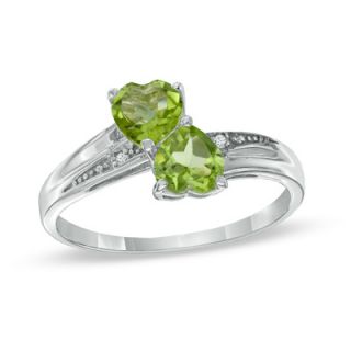 Heart Shaped Peridot and Diamond Accent Double Heart Ring in Sterling