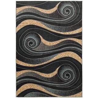 Contemporary Black And Blue Area Rug (79 X 99)