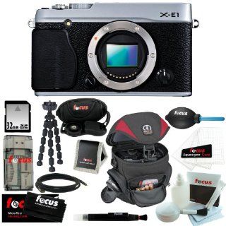 Fujifilm X E1 16.3MP Interchangeable Lens Digital Camera Body (Silver) + 32GB Memory Card + Accessory Kit  Digital Slr Camera Bundles  Camera & Photo