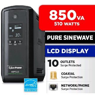 CyberPower CP850PFCLCD PFC Sinewave UPS 850VA 510W PFC Compatible Mini Tower Electronics