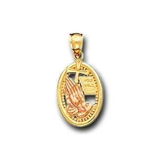 14K Yellow Gold Praying Hands Bible Cross Charm Pendant IceNGold Jewelry