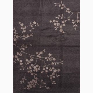 Handmade Floral Pattern Gray/ Tan Wool/ Art Silk Rug (36 X 56)
