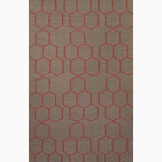 Hand made Geometric Pattern Gray/ Red Wool Rug (5x8)