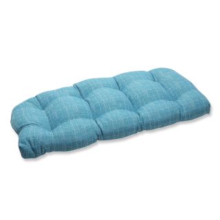 Pillow Perfect Wicker Loveseat Cushion With Bella dura Conran Turquoise Fabric