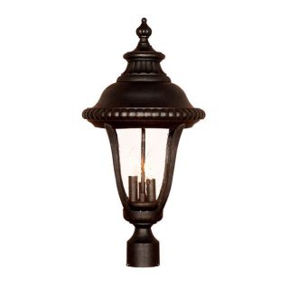 Windsor Collection Post mount 3 light Outdoor Black Gold Light Fixture