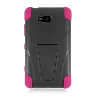 Eagle Cell PHNK820YSTHPKBK HypeKick Hybrid Protective Gummy TPU Case with Kickstand for Nokia Lumia 820   Retail Packaging   Hot Pink/Black Cell Phones & Accessories