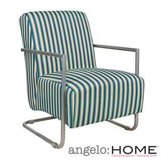 Angelohome Roscoe Chair In Cottage Stripe Turquoise Blue With Silver Frame