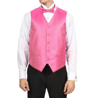Ferrecci Ferrecci Mens Fuchsia Diamond Pattern 4 piece Vest Set Pink Size XS