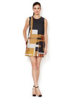 Graphic Print Dress with Leather Trim by Barbara Bui