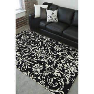 Hand tufted Black Floral Contemporary Wool Rug (57 X 711)