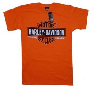 House of Harley Classic Men's Short Sleeve Bar & Shield Logo Tee Shirt. Harley Orange. All Cotton. Graphics Front and Back. 302911525 Clothing