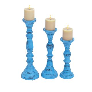 Set Of 3 Wood Candle Holder With Bell Shaped Design Base