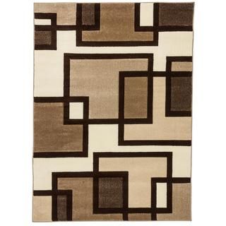 Imagine Geometric Squares Modern Beige/ Brown Soft Plush Area Rug (53 X 73)