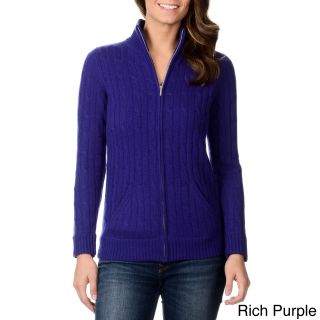 Ply Cashmere Womens Cable Knit Zip Front Cashmere Sweater