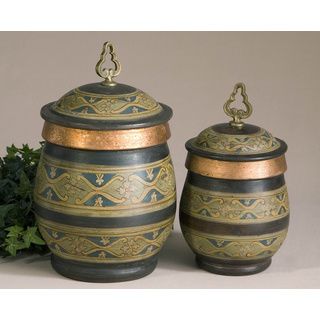 Cena Decorative Terracotta And Metal Canisters (set Of 2)