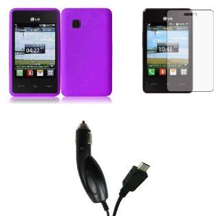 LG 840G   Accessory Pack   Purple Silicone Gel Cover + Atom LED Keychain Light + Screen Protector + Micro USB Car Charger Cell Phones & Accessories