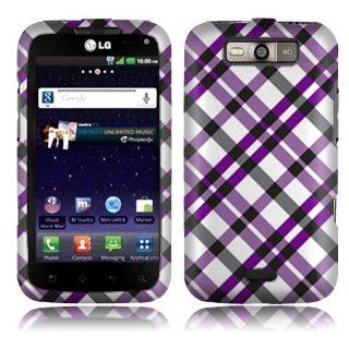 LG Connect 4G MS840 Purple Plaid Rubberized Cover Cell Phones & Accessories